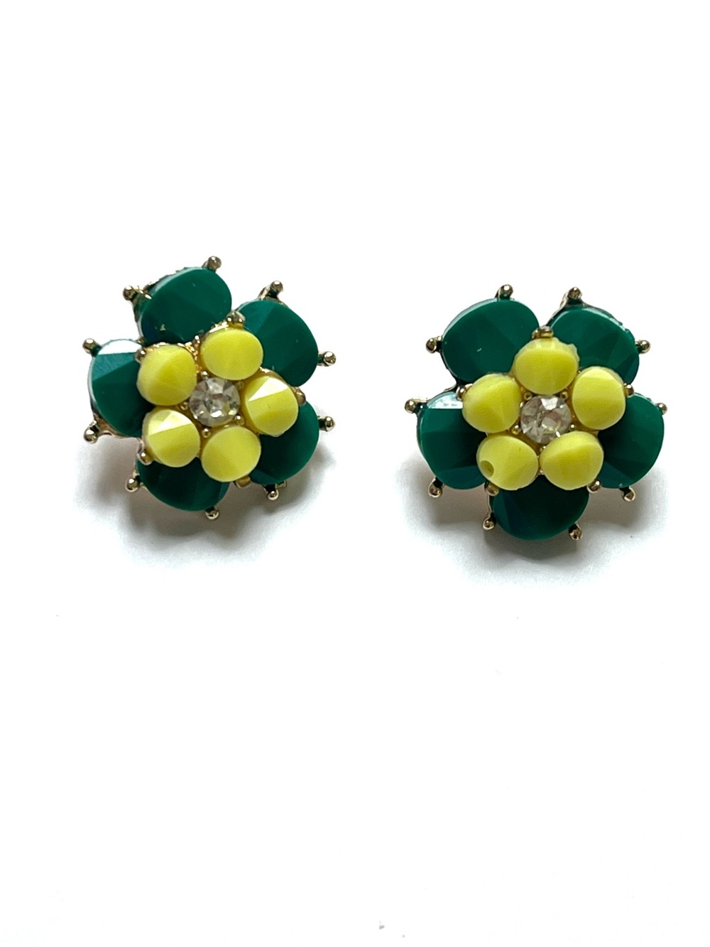 Green and Yellow Floral Resin Stud Earrings - Women Jewelry